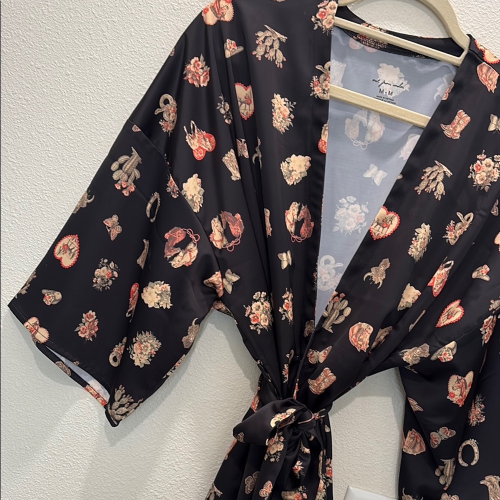Urban Outfitters Black and Cream and Orange Mini Robe.
